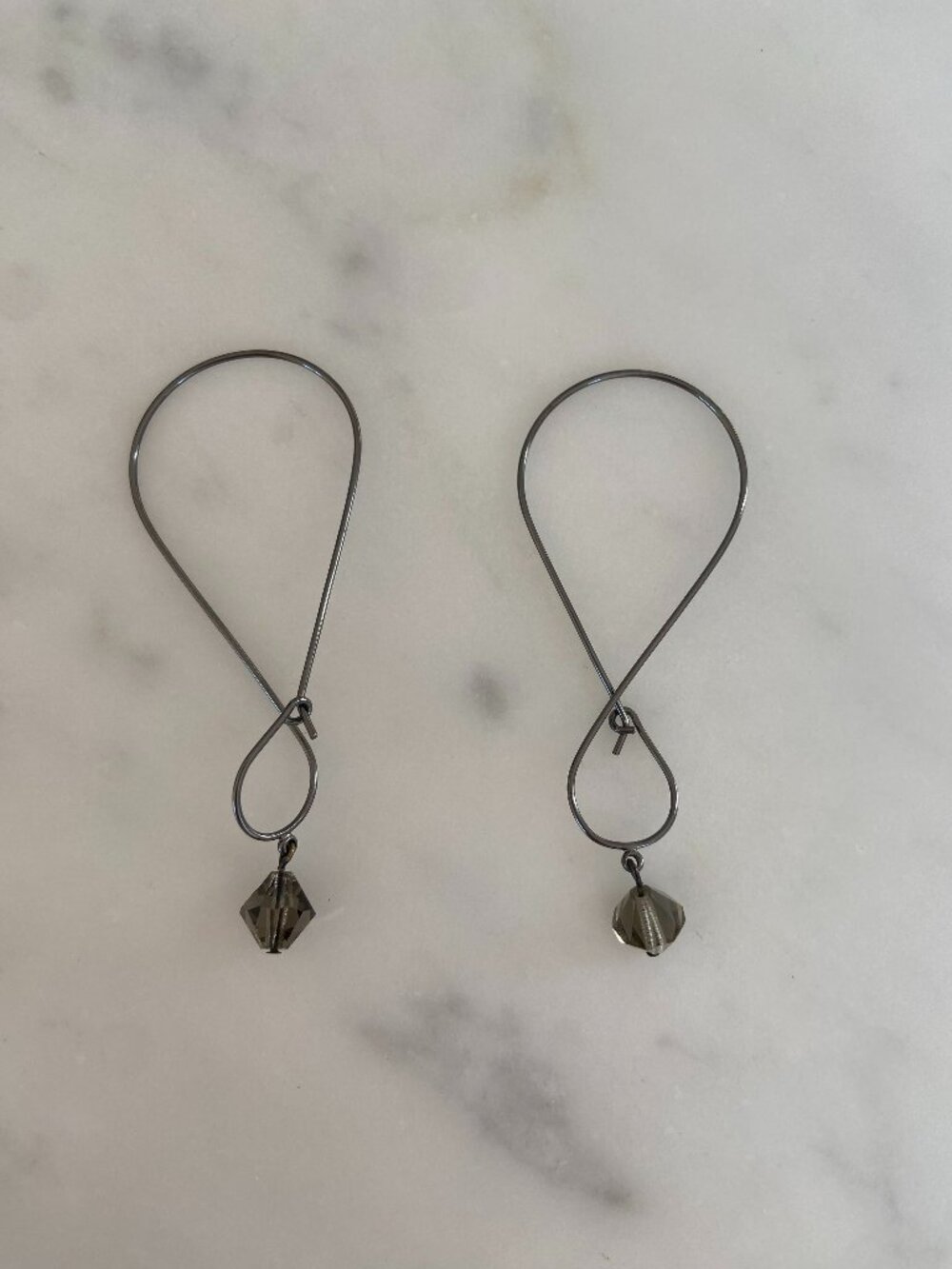 Gun Metal Earrings with Small Brown/Gray Crystal